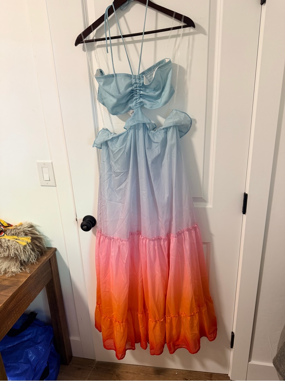 Ombre Maxi Dress with Ruching & Cutout